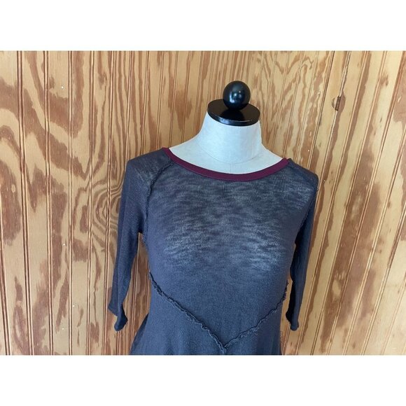 Intimately Free People Top Tunic Semi Ruffled Knit Stretch Gray 3/4 Sleeve Sz S - Picture 3 of 8